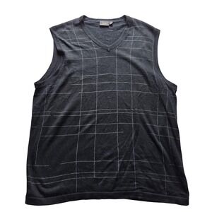 Mexx Sweater Vest Mens 2XL Black Check 100% Cotton V Neck Slim Fit Casual Knit